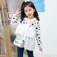 韩版衬衫女童春秋款纯棉娃娃领上衣女孩子长袖衬衣中大童宝宝罩衫