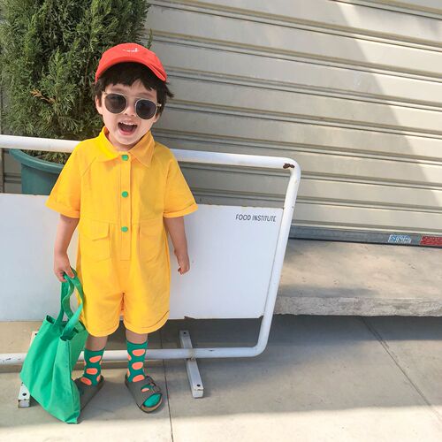 Baby Korean children's clothing baby cotton jumpsuit summer shorts boys and girls summer style style overalls jumpsuit
