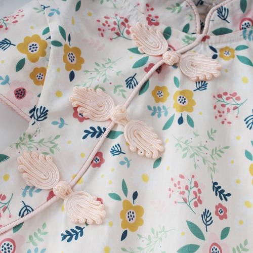 INS  summer baby girl Hanfu Hanyi Chinese style baby cheongsam cotton sleeveless jumpsuit romper