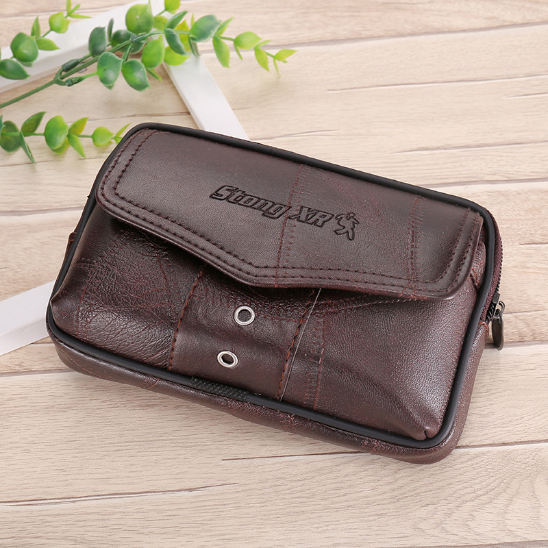 New men's leather 6.5 inch large capacity belt waist bag mobile phone bag construction site Men's coin purse cigarette bag