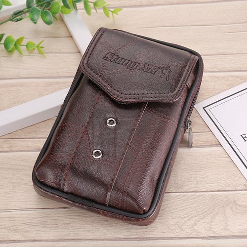 New men's leather 6.5-inch large-capacity belt waist bag mobile phone bag construction site men's coin purse cigarette bag