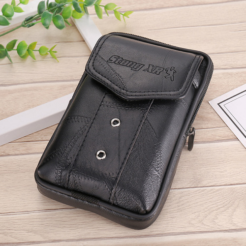 New men's leather 6.5-inch large-capacity belt waist bag mobile phone bag construction site men's coin purse cigarette bag