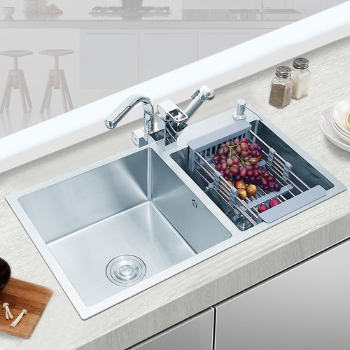 Batch wholesale SUS304 stainless steel sink with thickened manual double basin household kitchen vegetable washing basin countertop dishwashing pool set