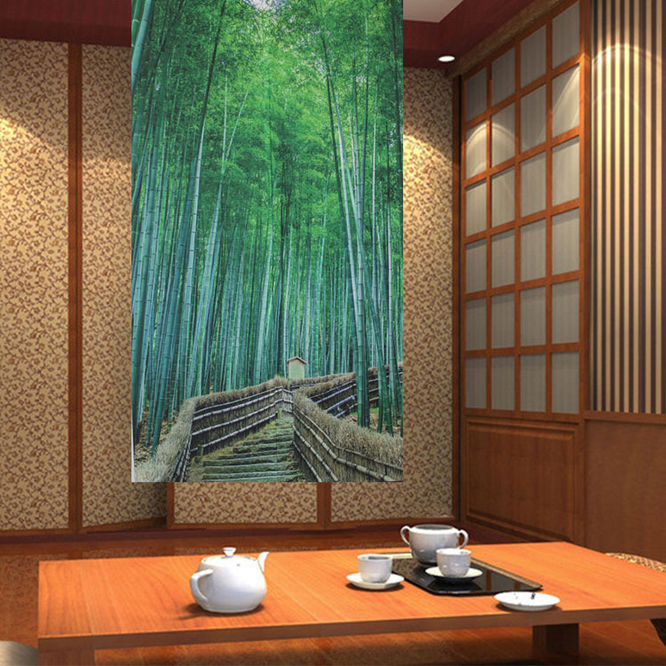 Japanese-Style Fabric Digital Print Door Curtain Green Bamboo Forest Thickened Wholesale and Retail