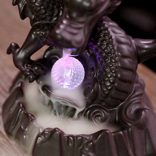 Cross-border ceramics Chinese style auspicious dragon backflow incense burner creative LED light backflow sandalwood burner home accessories original decoration