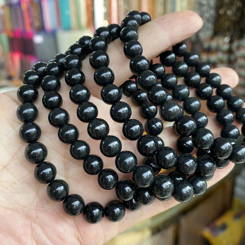 Shungite Natural Subgraphite Round Bead Bracelet Russian Raw Mineral Subgraphite Natural Stone Bracelet