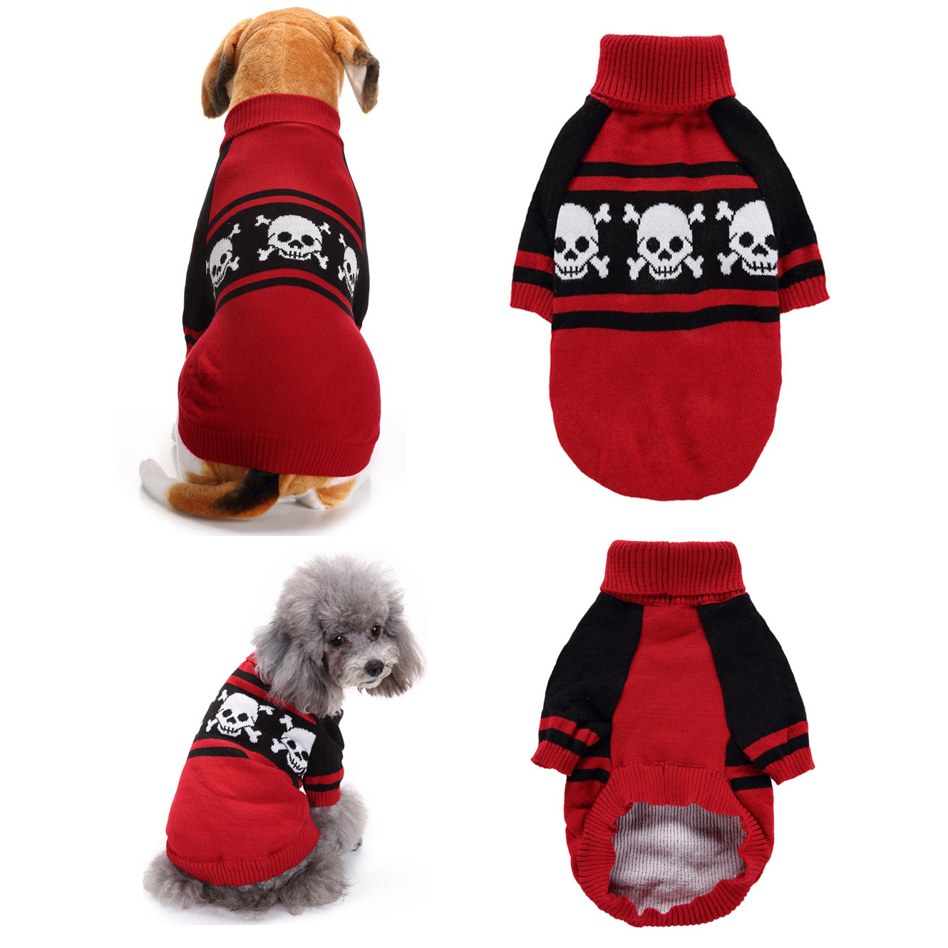 万圣节宠物衣服狗狗衣服红色骷髅头长袖猫咪泰迪毛衣大狗毛衣现货