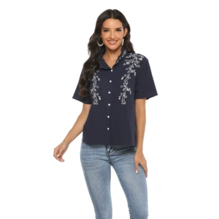 衬衣女设计感小众 跨境wish亚马逊速卖通代发刺绣衬衫