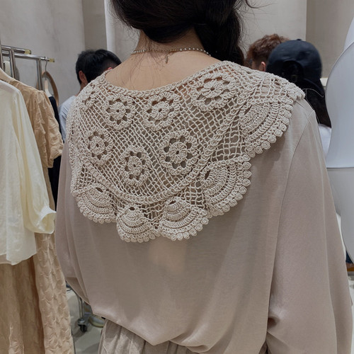 Summer thin lace knit crochet hole mesh overlay woven false collar poncho for women with skirt and sun protection scarf