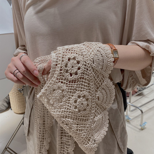 Summer thin lace knit crochet hole mesh overlay woven false collar poncho for women with skirt and sun protection scarf
