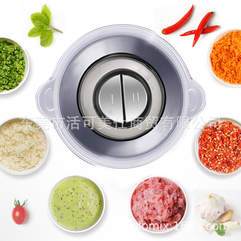 Picadora de carne de acero inoxidable de 2L de doble velocidad para el hogar, procesador de alimentos para comercio transfronterizo