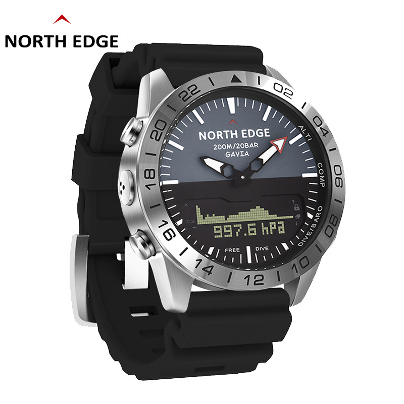 Hombres de negocios Ocio deportes al aire libre impermeable reloj de acero de alta presión reloj de buceo doble pantalla de acero inoxidable reloj de pulsera