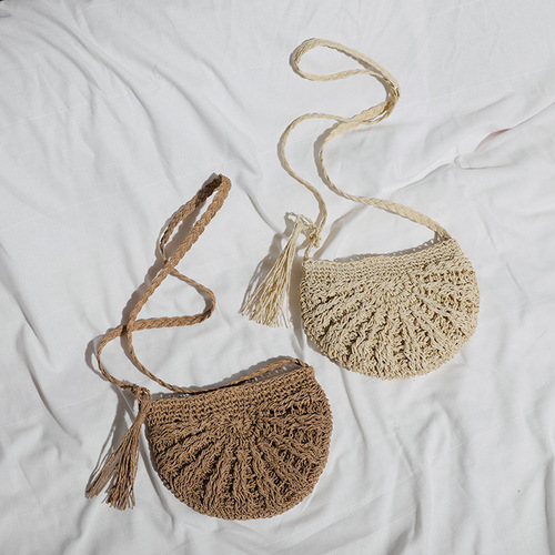 One piece drop shipping manufacturer wholesale straw bag single shoulder crossbody women's bag fashionable small capacity forest style beach vacation bag