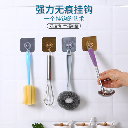 2269 Kitchen traceless adhesive hook bathroom transparent wall hanging adhesive hook strong nail-free small hook T behind wall door