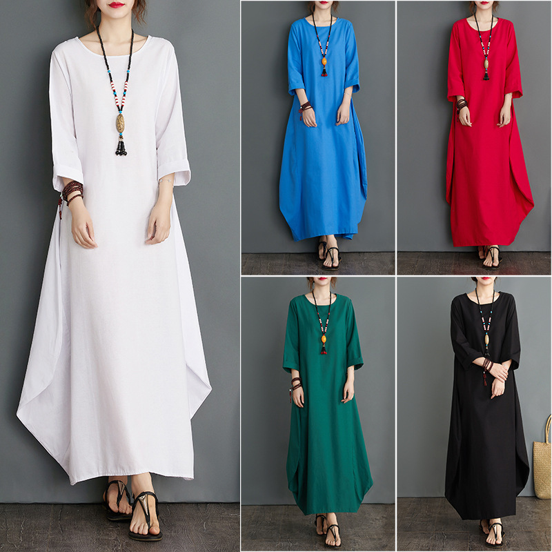 2026 New Amazon Aliexpress Wish Loose Plus Size Cotton and Linen Long Dress Summer 2026 New Amazon Aliexpress Wish Loose Plus Size Cotton and Linen Long Dress Summer