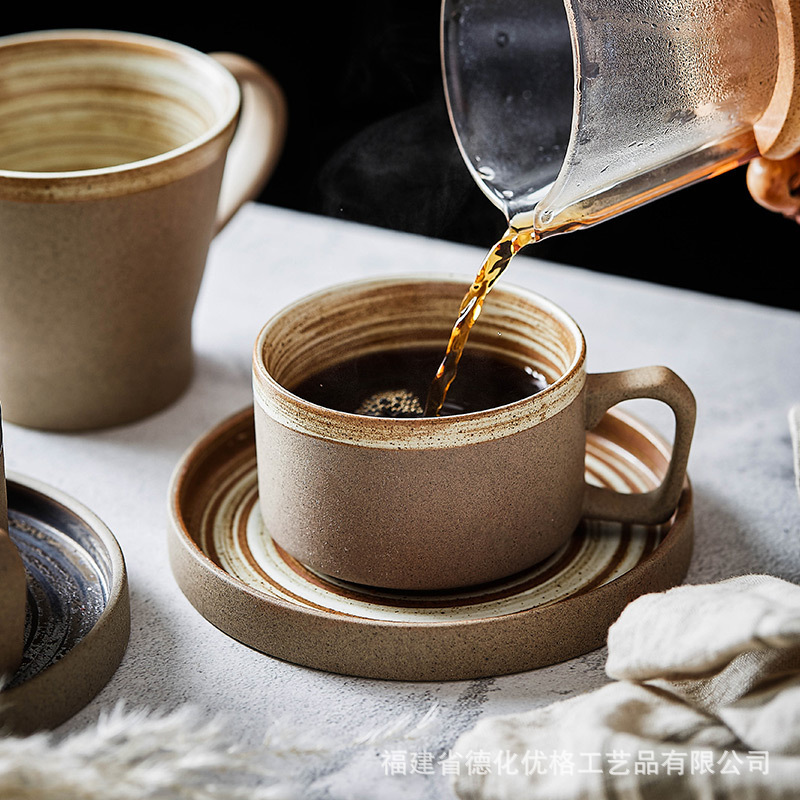 Crude Pottery Coffee Cup and Saucer Set Creative Handmade Vintage Coffee Cup Art Cup Saucer Milk Cup Breakfast Cup Crude Pottery Coffee Cup and Saucer Set Creative Handmade Vintage Coffee Cup Art Cup Saucer Milk Cup Breakfast Cup