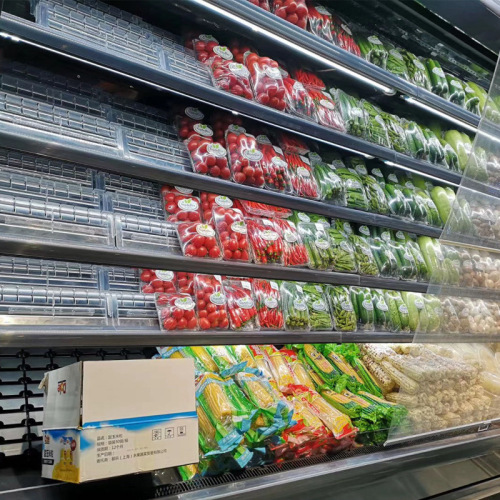 Supermarket cold display rack transparent plastic ladder multi-layer fresh produce display stand vegetable fruit display shelf