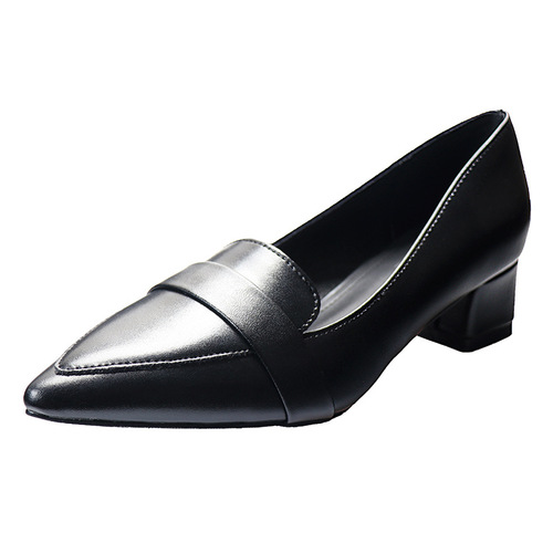 High-heeled black thick-sole work shoes with soft mid-sole, low-heeled professional work shoes for office, single shoes for women, small and large sizes