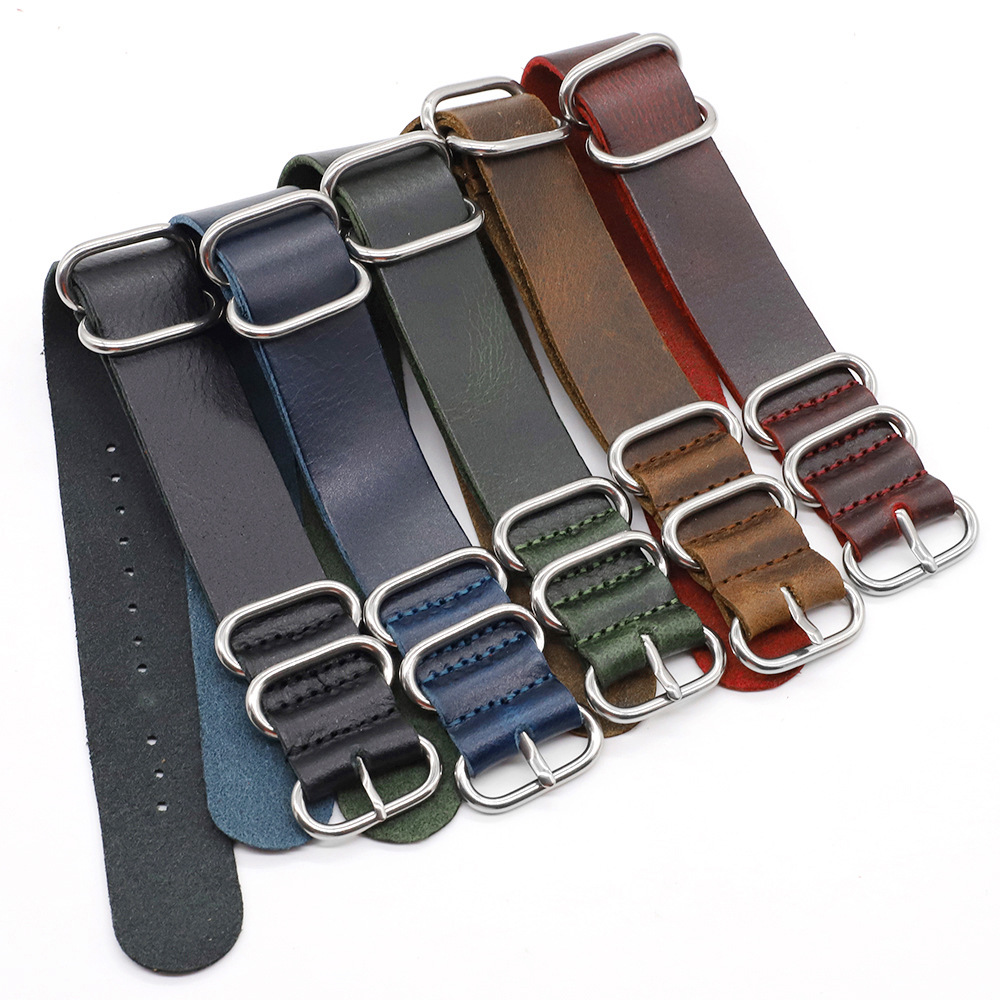 Correa de reloj de piel de vaca de cinco anillos 18 20 22 24mm explosión grieta hombres reloj correa de cuero genuino correa de reloj
