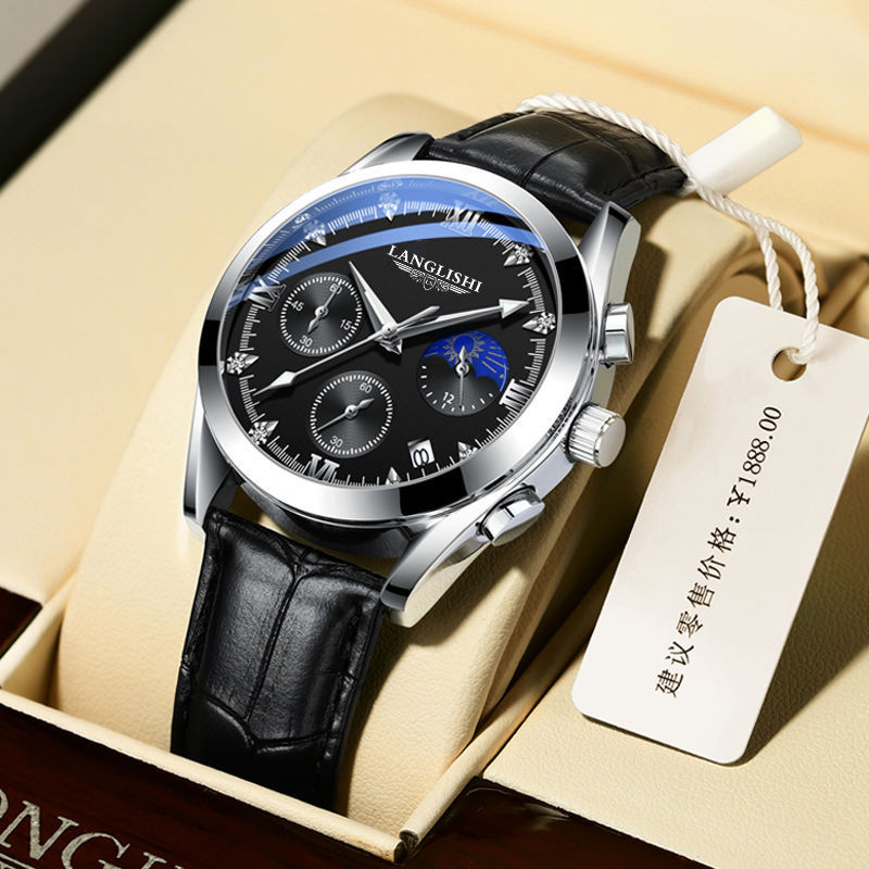 Nuevo reloj luminoso con calendario resistente al agua para hombre de Langlish, reloj deportivo de cuarzo de cuero a la moda de estilo coreano para estudiantes masculinos image 7