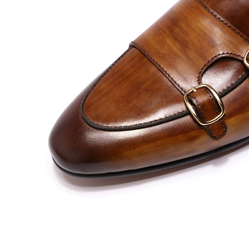 Мужские повседневные туфли Explosion Monk Strap с двумя пряжками и длинными носками из коровьей кожи. Мужские туфли Mengke Monk.