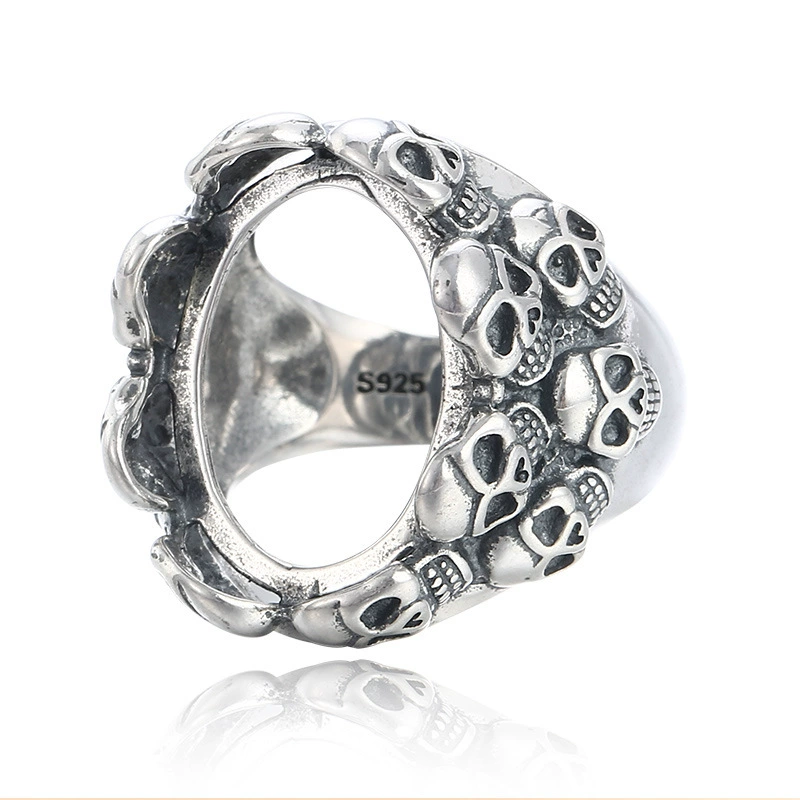 925 серебряные кольца персона доминирующий тайский серебряный череп кольцо с пальцами, инкрустированный янтарным медовым воском, сосновый камень ретро кольцо X20