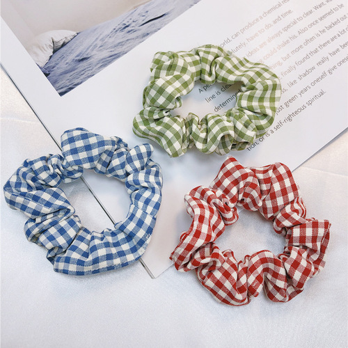 BM colorful grid pork intestine hair tie crafty girl Instagram retro French cute fatty intestine hair bun