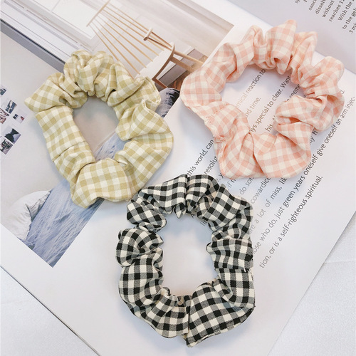 BM colorful grid pork intestine hair tie crafty girl Instagram retro French cute fatty intestine hair bun