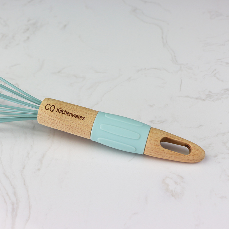 Hogar batidor mango de madera silicona manual huevo batidor mirada talla logo mezclador cocina creativa batidor