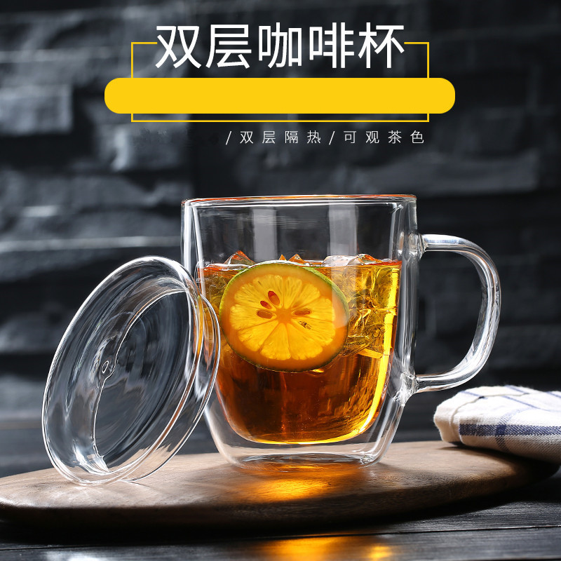 Borosilicato transparente de doble capa de vidrio con mango de alta apariencia taza de té de alta temperatura resistente café taza de leche fabricante