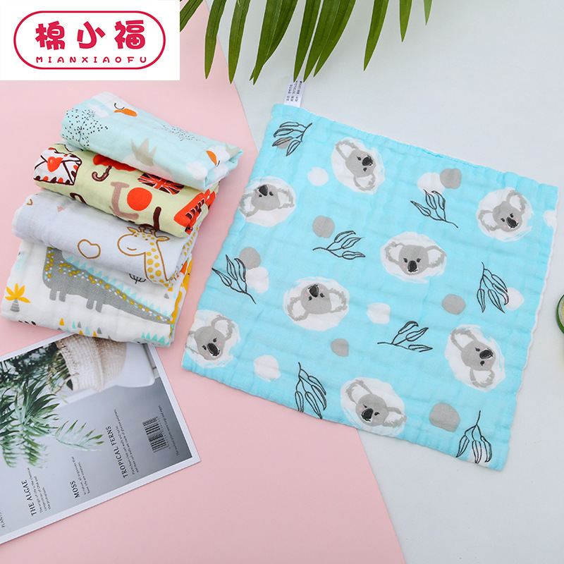 High density six six-layer gauze small square towel washed cotton printing baby children's saliva towel treasure face towel Class A non-fluorescent