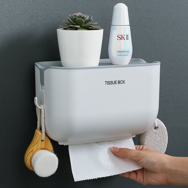 Caja de almacenamiento de pañuelos de baño moderna simple caja de pañuelos montada en la pared hogar inodoro caja de pañuelos impermeable sin perforaciones