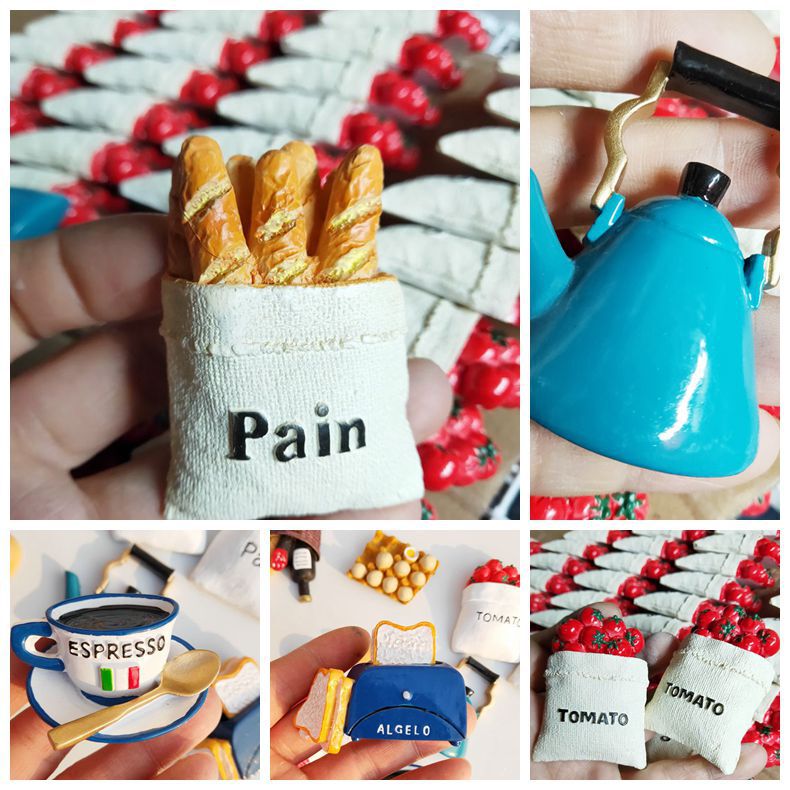 Simulation 3D three-dimensional food and play breakfast food sack bread tomato egg toast coffee resin refrigerator magnet Simulation 3D three-dimensional food and play breakfast food sack bread tomato egg toast coffee resin refrigerator magnet