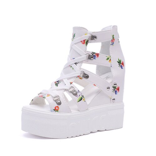 High-heeled sandals women's summer new style thick sole platform wedge students hollow fish mouth height-increasing Roman sandals