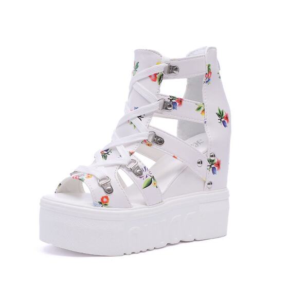 High heel sandals for women 2023 Summer new platform platform wedge sandals for students hollow out peep toe hidden height Roman sandals