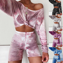 欧美跨境女装20夏亚马逊速卖通爆款扎染居家服 休闲裤长袖T恤套装