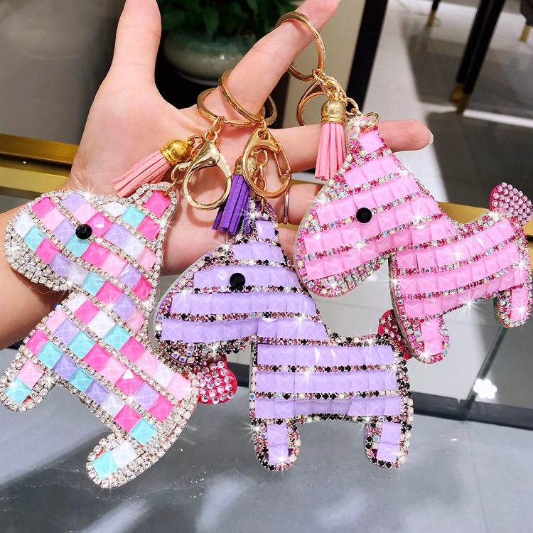 韩国可爱镶钻小马钥匙扣女创意汽车钥匙链创时尚包包挂件礼品批发