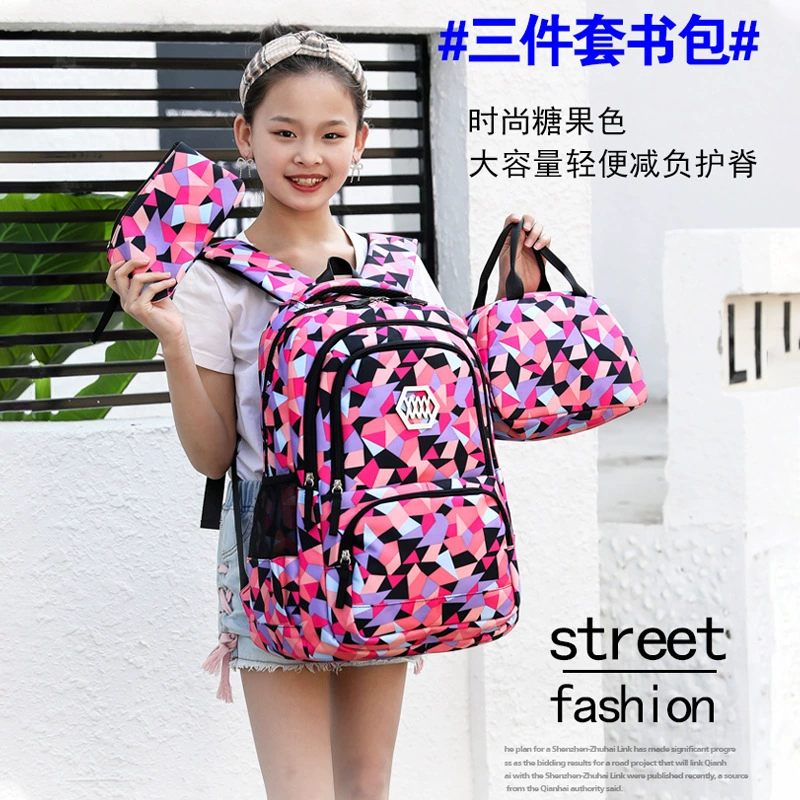 Set, nylon school bag, camouflage backpack, 3 piece set