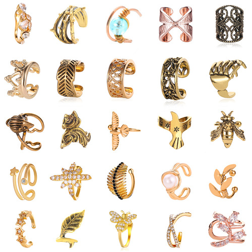 Elegant European and American Instagram-style ear clips—no piercing required! Vintage, minimalist, and uniquely designed leaf-shaped ear bone clips—hot-selling cross-border accessories available for wholesale.