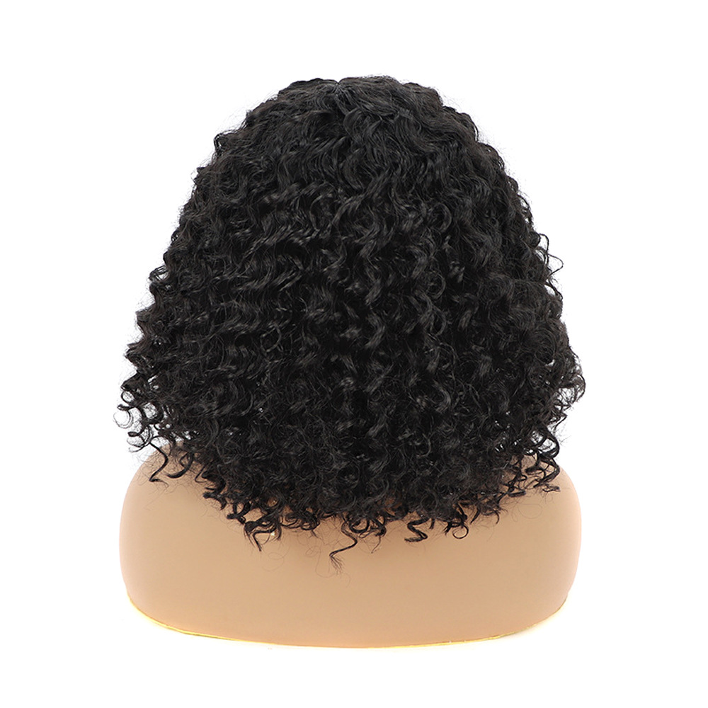 Synthetic wig Short style synthetic fiber with screws small black wig headband center split curled headband_voghion.com