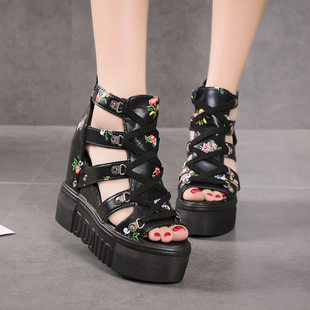 2025 summer new Roman sandals high heel color-blocking cross-strip women's shoes 12cm heel heel fish mouth shoes