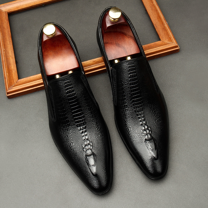 Breathable Crocodile Pattern Pointed Leather Shoes, Business Formal Men's Shoes, Summer British Trendy Men's Groom's Suit Leather Shoes Breathable Crocodile Pattern Pointed Leather Shoes, Business Formal Men's Shoes, Summer British Trendy Men's Groom's Suit Leather Shoes