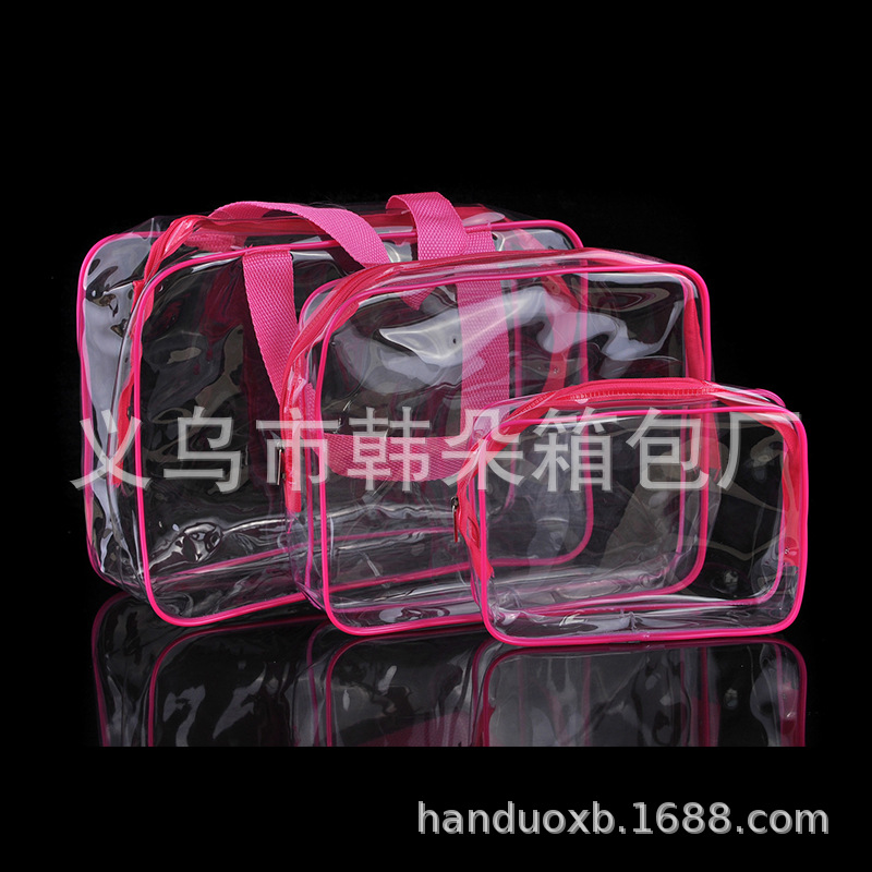 PVC bolsa de lavado transparente de tres piezas multi-funcional impermeable Portátil Bolsa de almacenamiento bolsa de viaje traje impreso logotipo