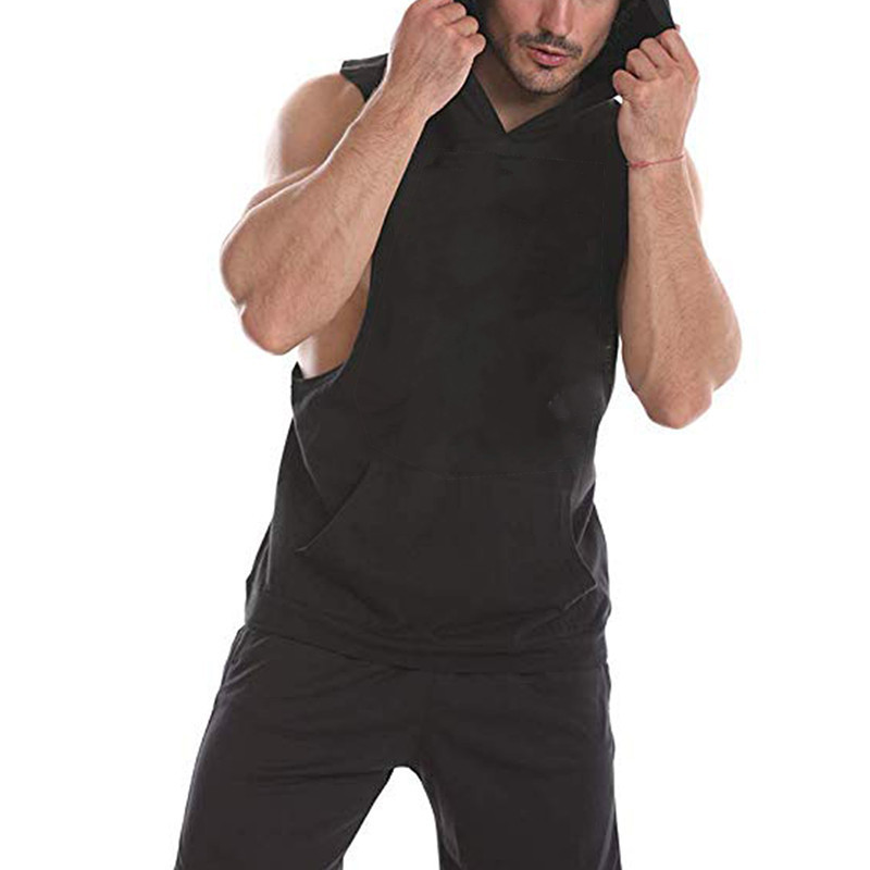 Men's Fitness Sweatshirt, European Size, Summer Hoodie, Sleeveless, Deep Pocket, Hooded, One-Piece, Dropshipping, Three-Dimensional, Casual, Versatile