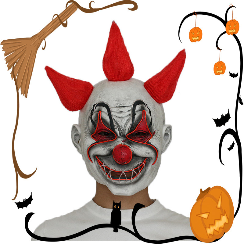 万圣节派对恐怖面具带灯小丑面具 鬼节狰狞鬼脸V字面具批发