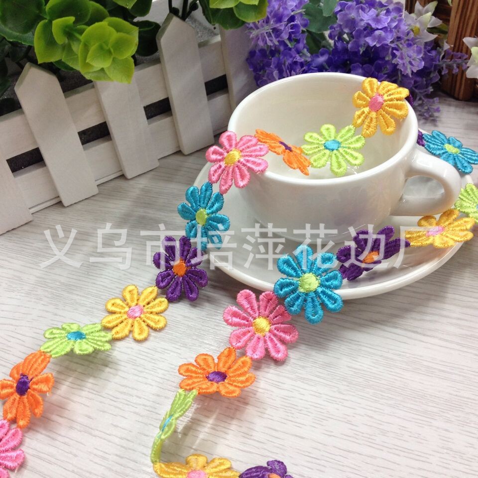 2.5cm小皱菊六色水溶刺绣花边蕾丝花边DIY发饰童装帽子配件辅料