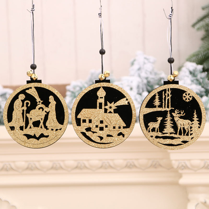 Adornos navideños árbol de Navidad colgante de alta gama de madera hueco tridimensional pequeño colgante hotel centro comercial ventana puerta colgante