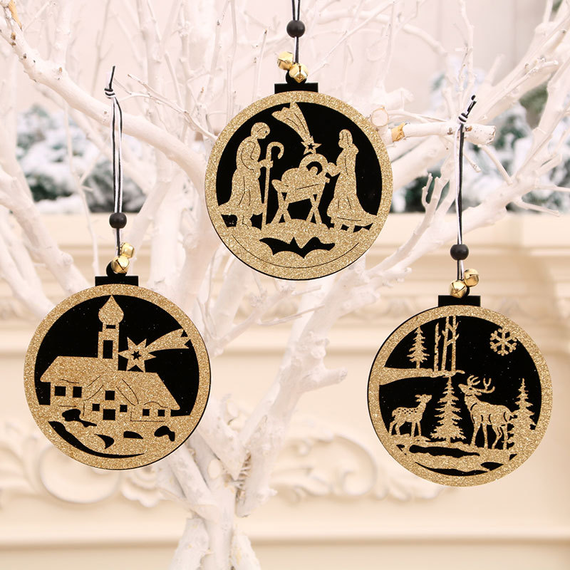 Adornos navideños árbol de Navidad colgante de alta gama de madera hueco tridimensional pequeño colgante hotel centro comercial ventana puerta colgante