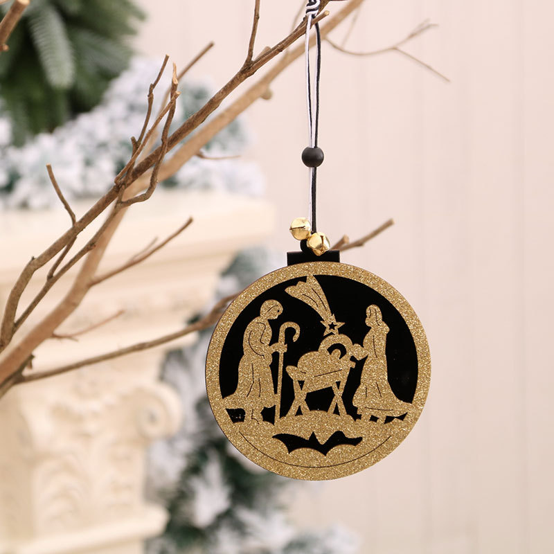 Adornos navideños árbol de Navidad colgante de alta gama de madera hueco tridimensional pequeño colgante hotel centro comercial ventana puerta colgante