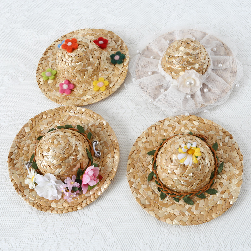 Sombrero de paja de verano para mascotas (gatos, perros, conejos) con diseño de margaritas pequeñas y hojas de sauce, accesorio decorativo lindo para mascotas, sombrero de celebridad de internet, accesorio de fotografía, estilo caricatura